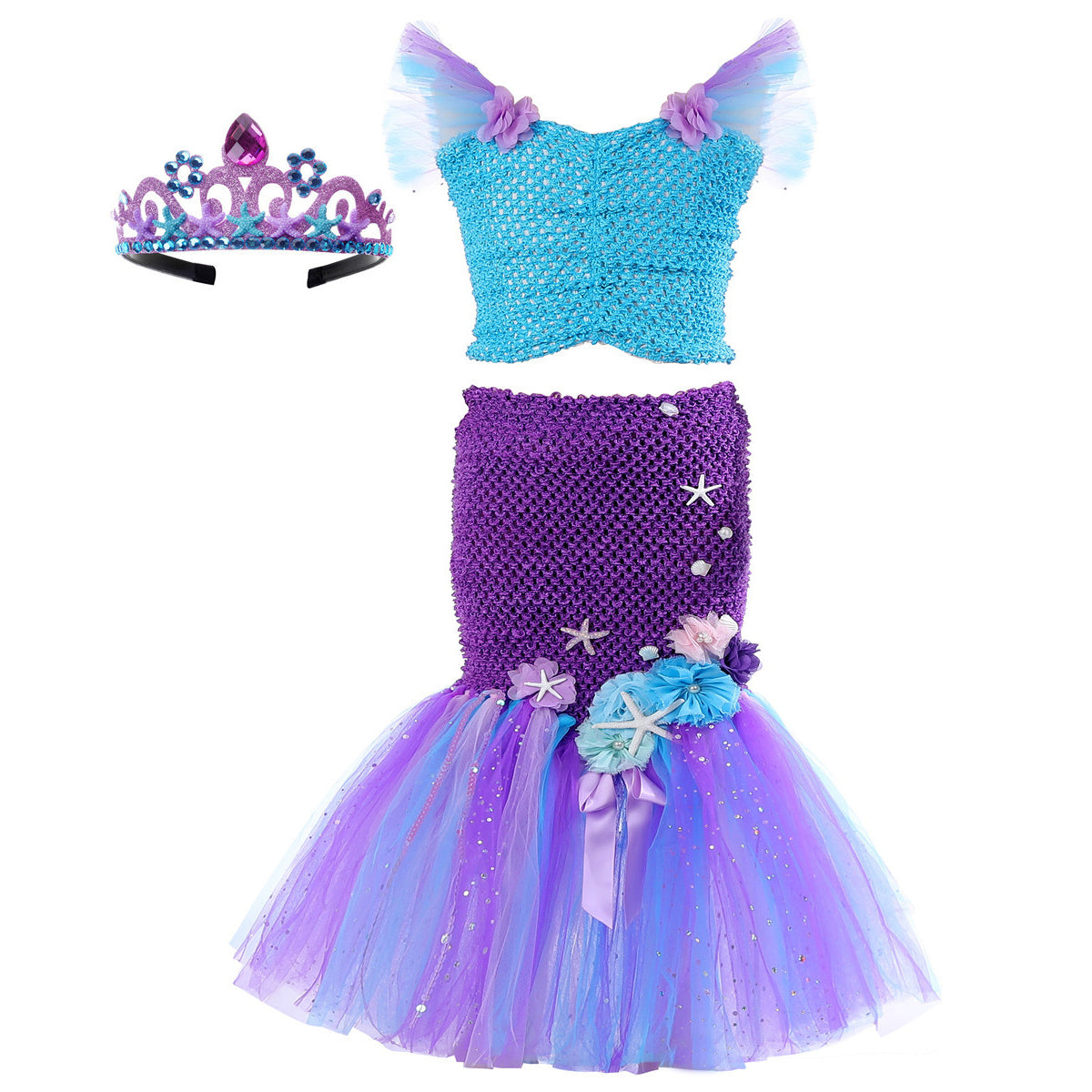 Mermaid Princess Costume Kids Girls Cosplay Party Tutu Dress Halloween Outfit