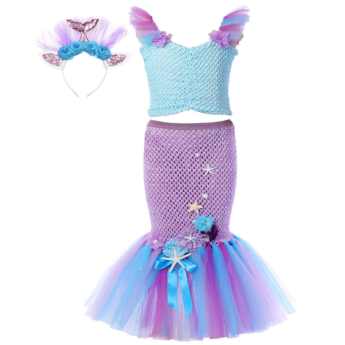 Mermaid Princess Costume Kids Girls Cosplay Party Tutu Dress Halloween Outfit
