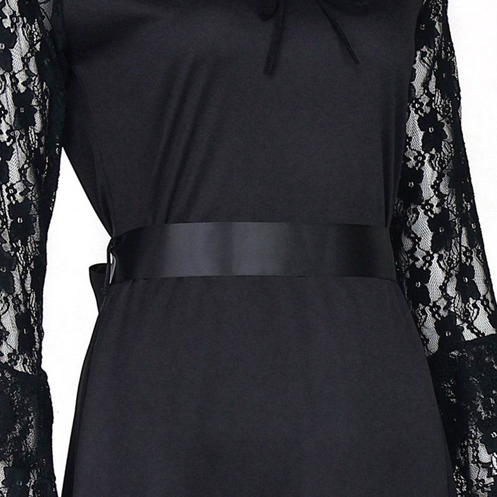 Lisa Frankenstein Misty Cosplay Costume Women Black Lace Long-sleeved Dress Party Carnival - Azufun