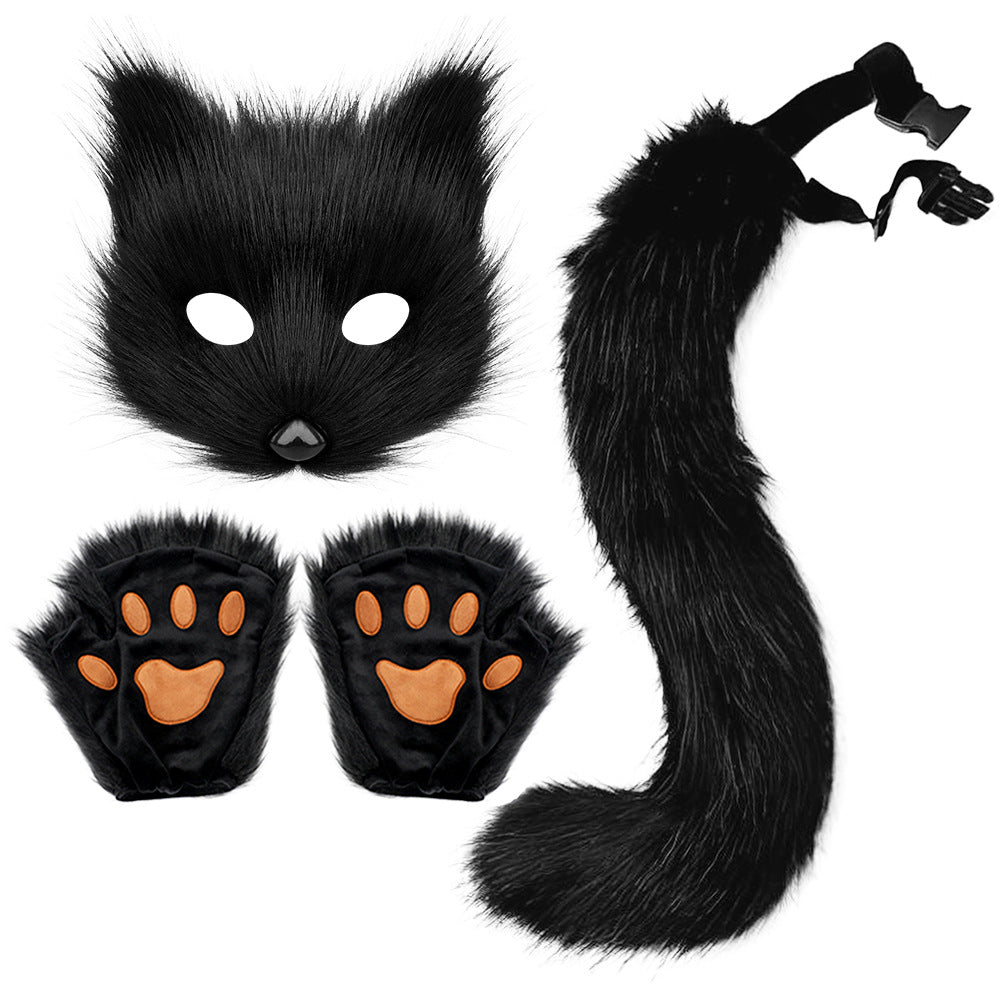 Simulation fox mask gloves plush fox tail set cos props accessories