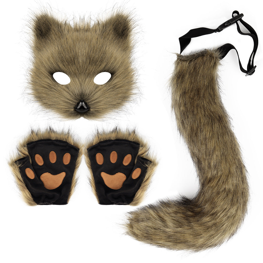 Simulation fox mask gloves plush fox tail set cos props accessories