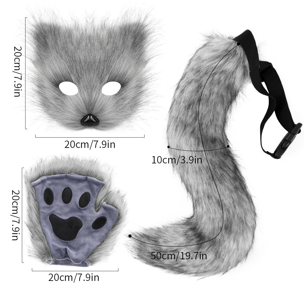 Simulation fox mask gloves plush fox tail set cos props accessories