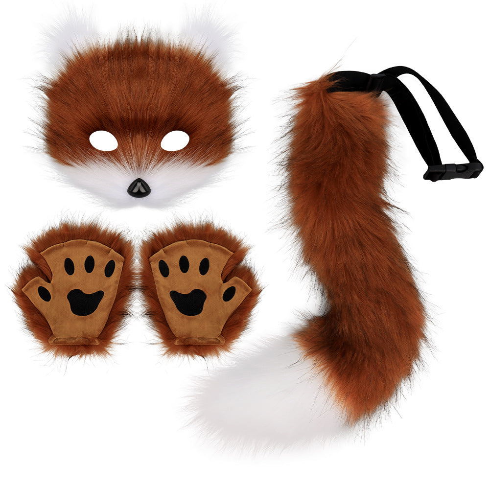 Simulation fox mask gloves plush fox tail set cos props accessories