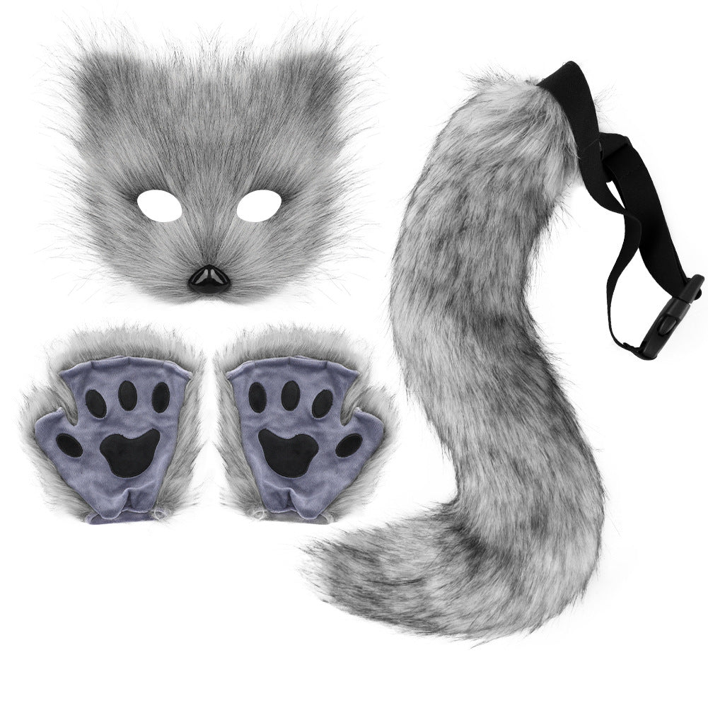 Simulation fox mask gloves plush fox tail set cos props accessories