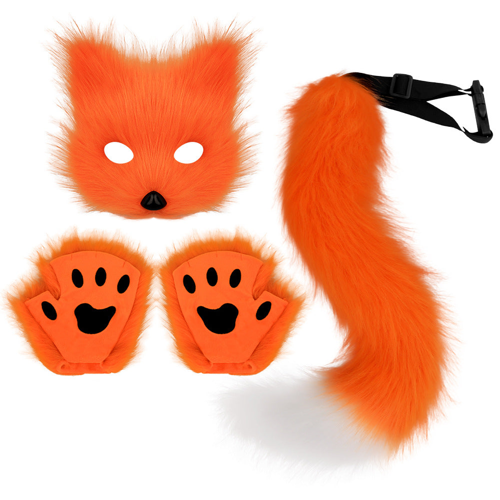 Simulation fox mask gloves plush fox tail set cos props accessories