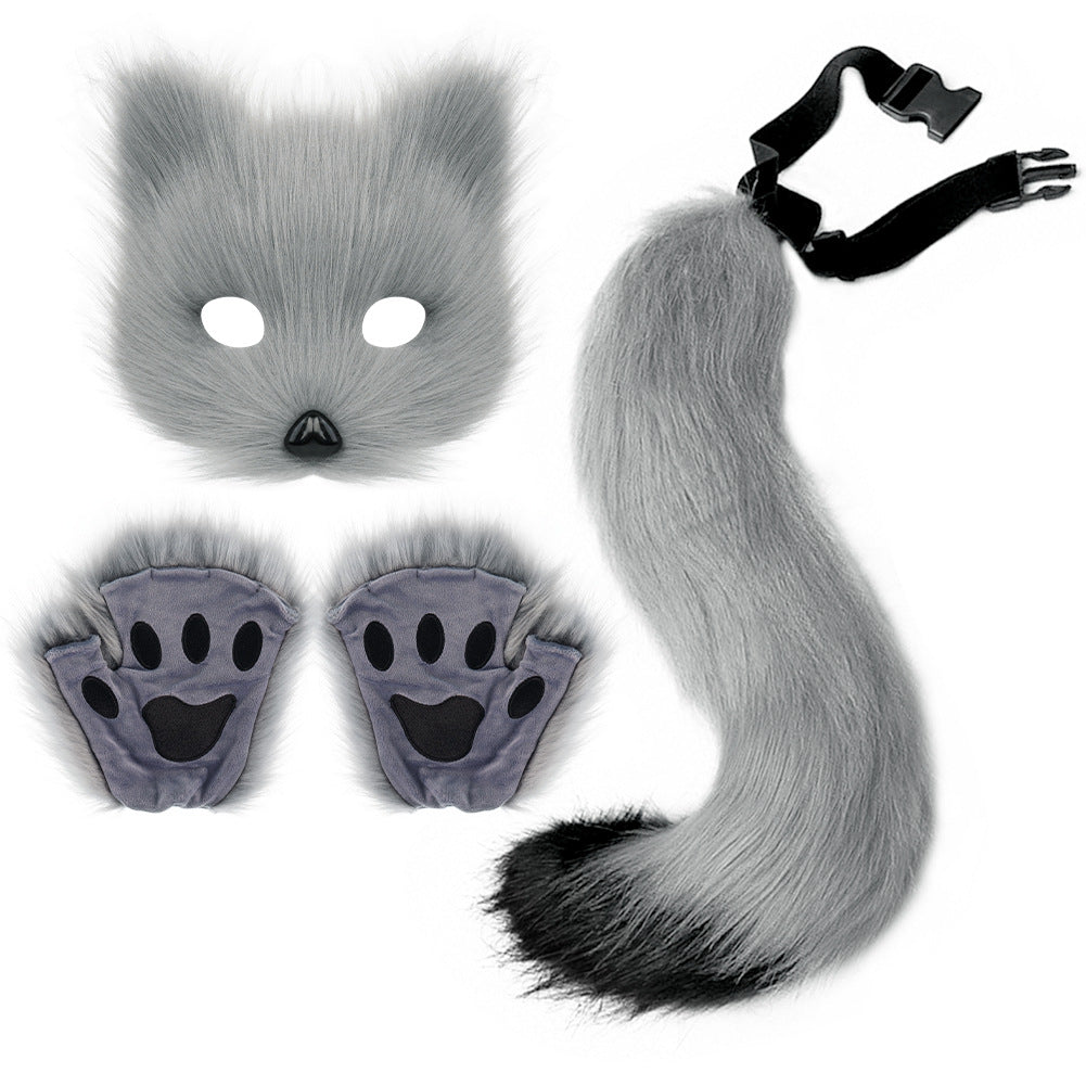 Simulation fox mask gloves plush fox tail set cos props accessories