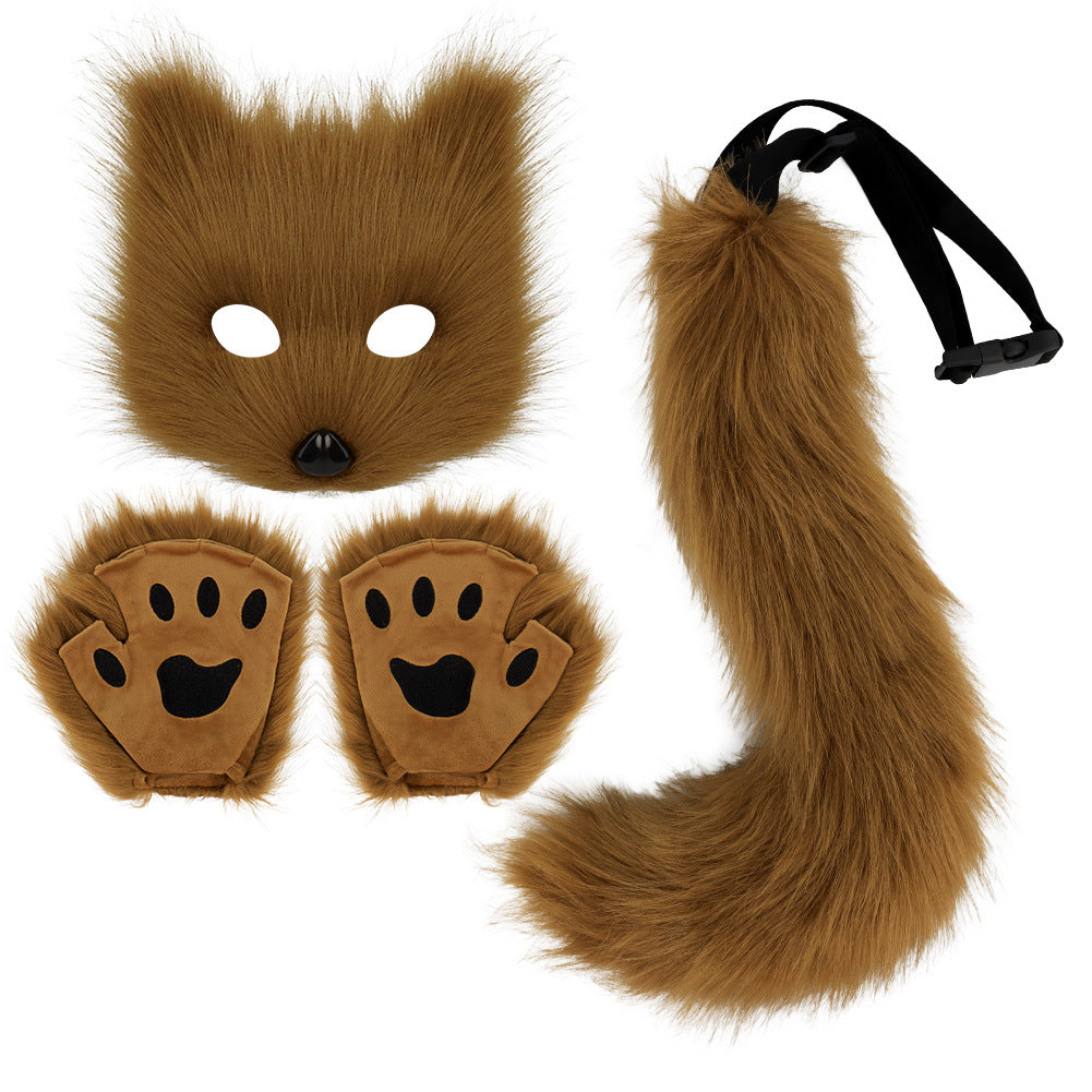 Simulation fox mask gloves plush fox tail set cos props accessories