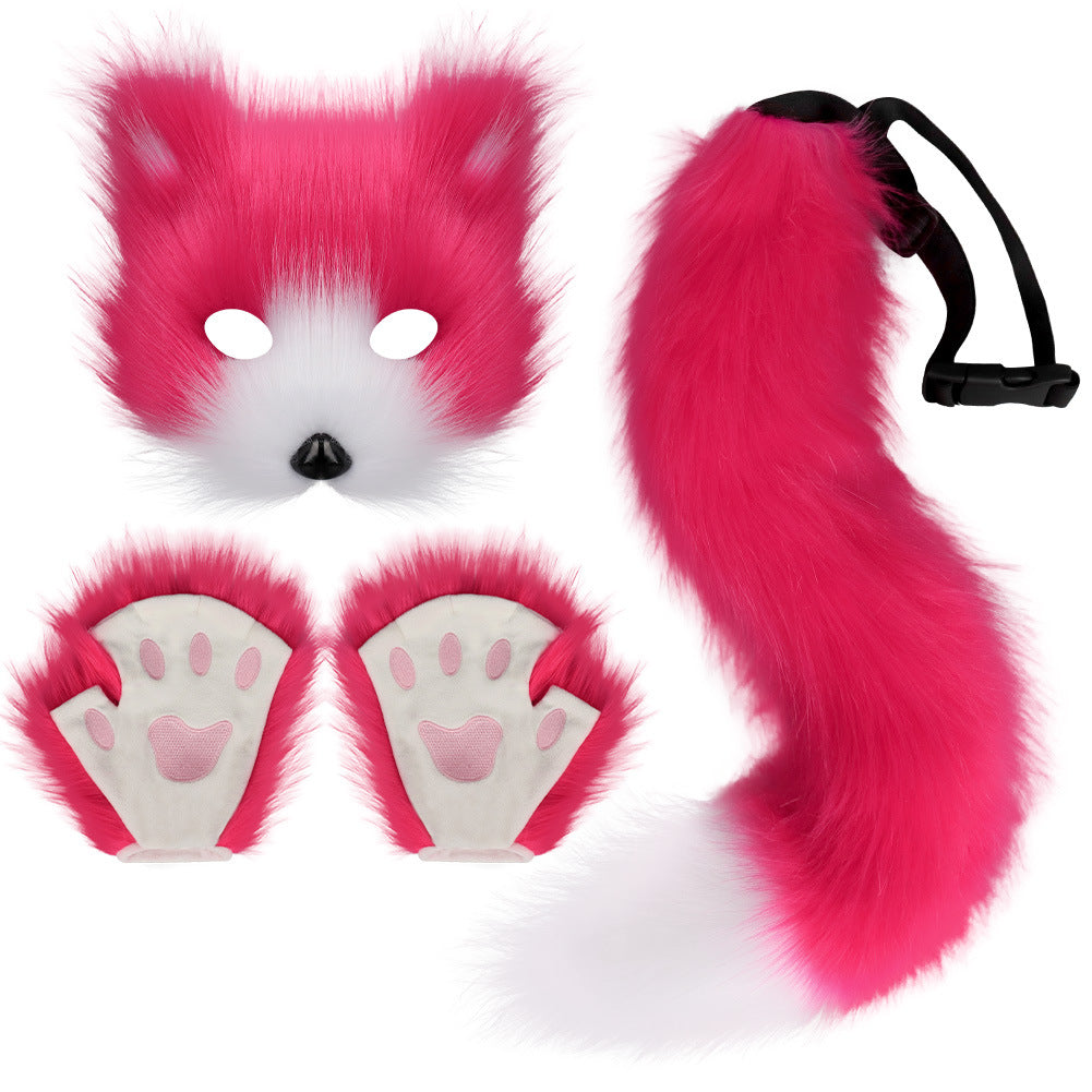 Simulation fox mask gloves plush fox tail set cos props accessories