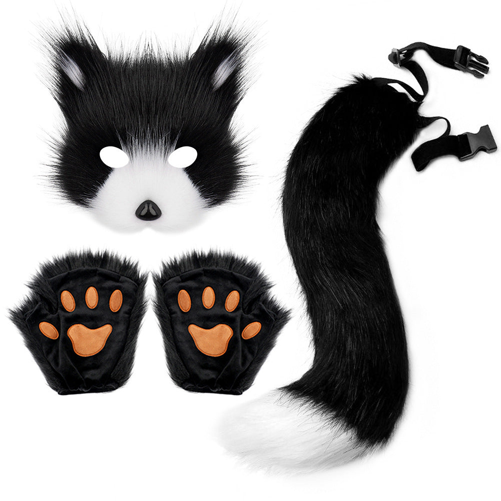 Simulation fox mask gloves plush fox tail set cos props accessories
