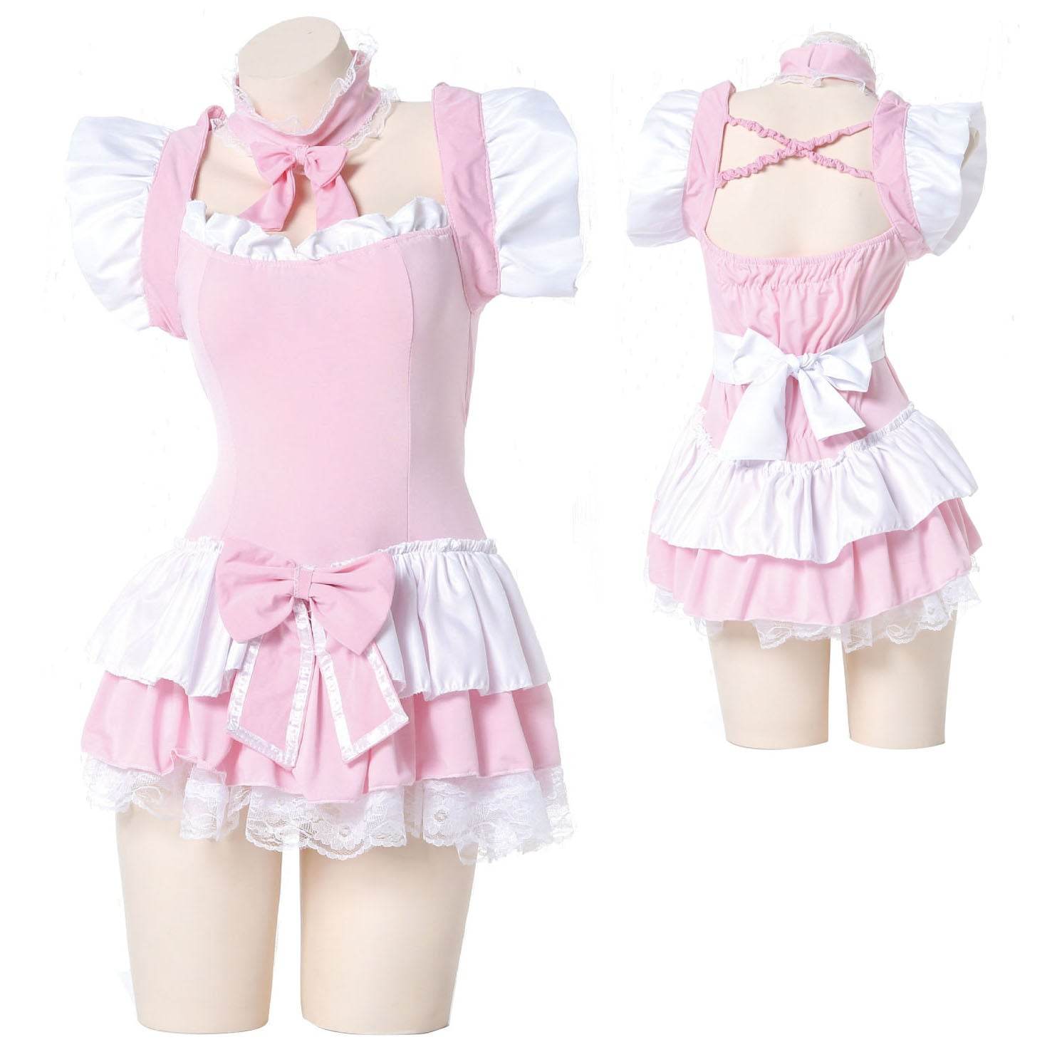 Pink Maid Uniform Role Play Sexy Performance Stage Costume - Azufun