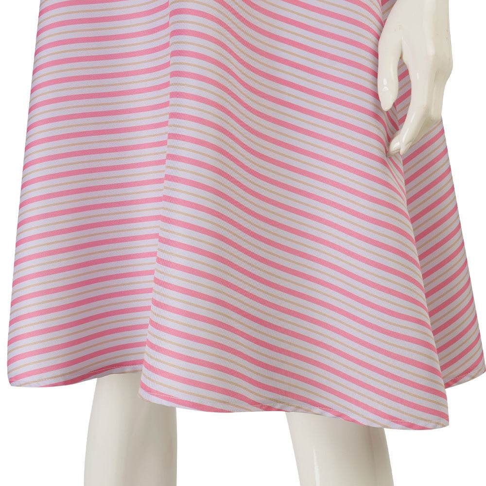 Wicked Glinda Pink Women Stripe Dress Outfit Carnival Cosplay Costume - Azufun