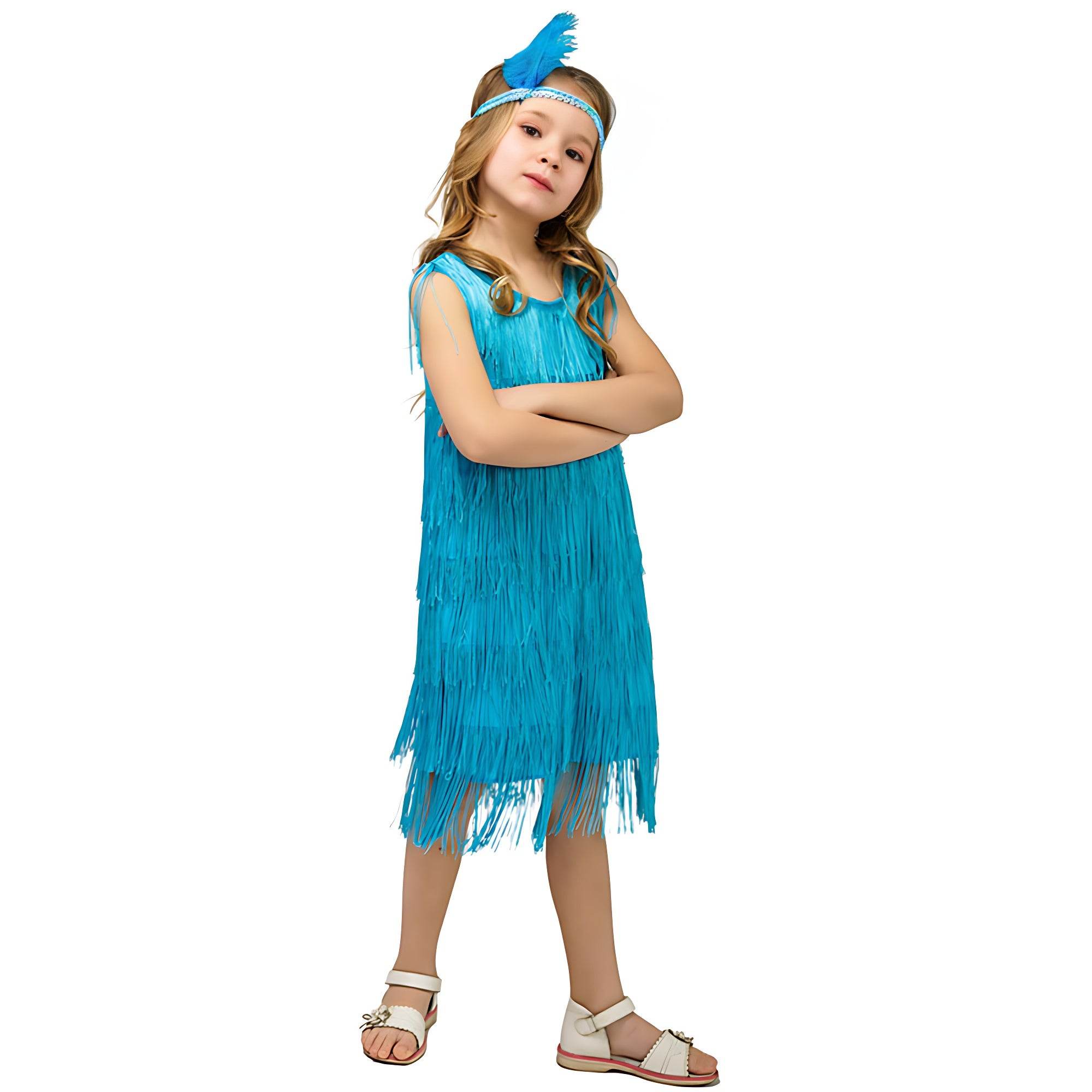 1920s Kids girls Retro Latin dance Party costume tassel Dress - Azufun