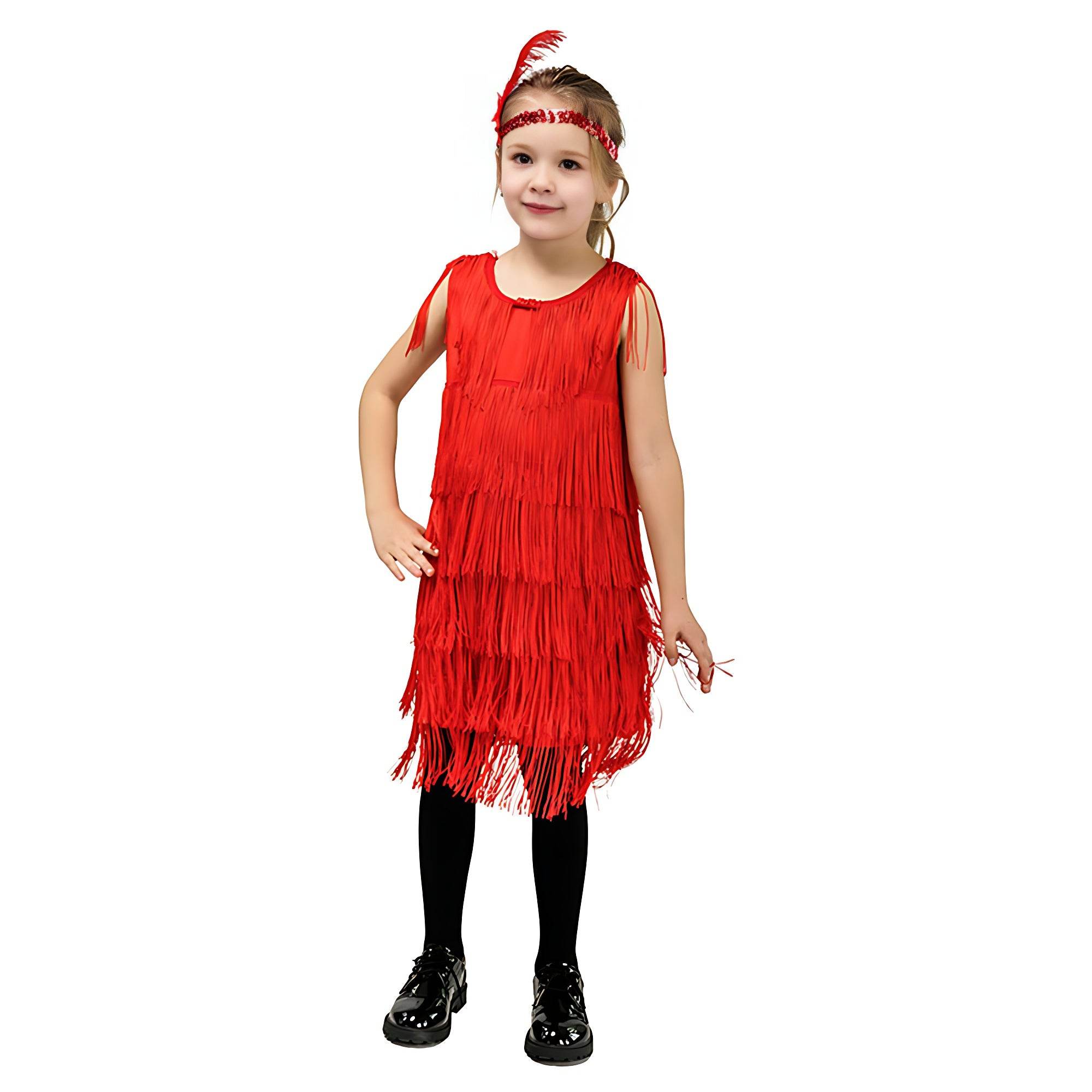 1920s Kids girls Retro Latin dance Party costume tassel Dress - Azufun