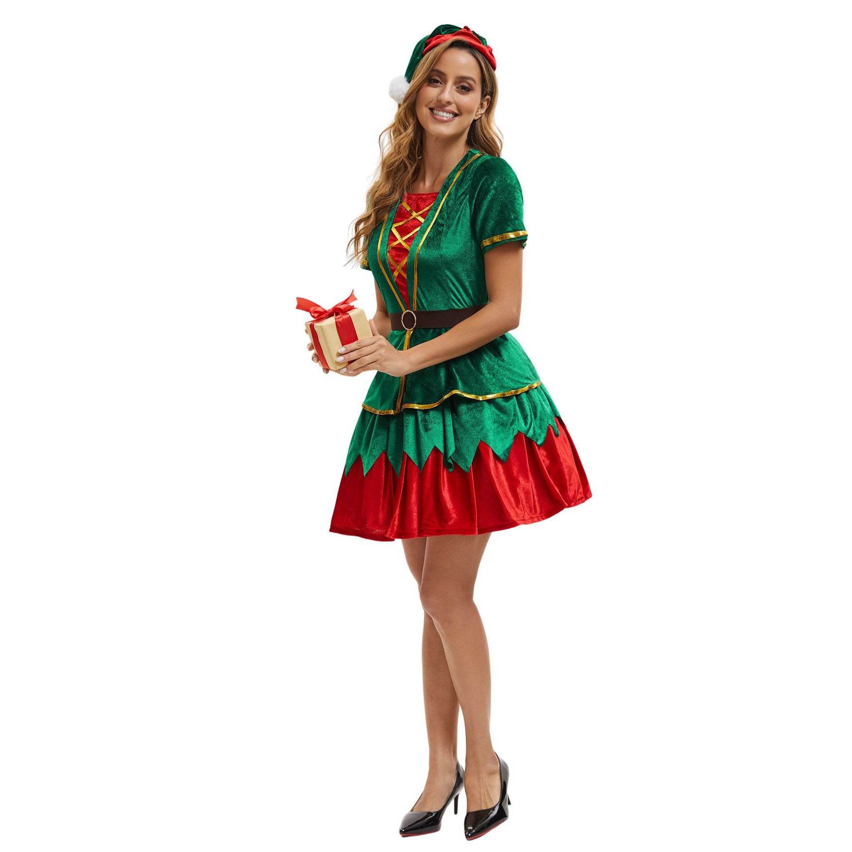 Green Christmas Party dress Costume adult couple stage costume - Azufun