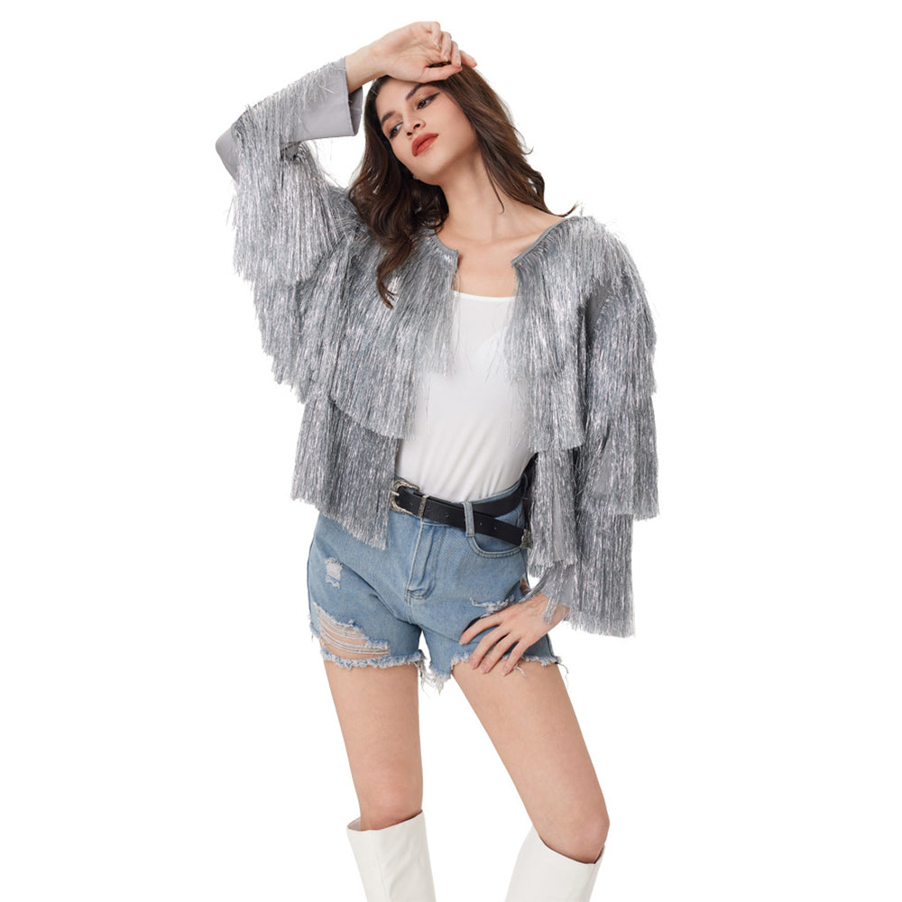 Fever Tassel Tinsel Festival Jacket Halloween Costume for women - Azufun