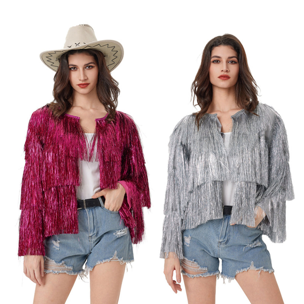 Fever Tassel Tinsel Festival Jacket Halloween Costume for women - Azufun