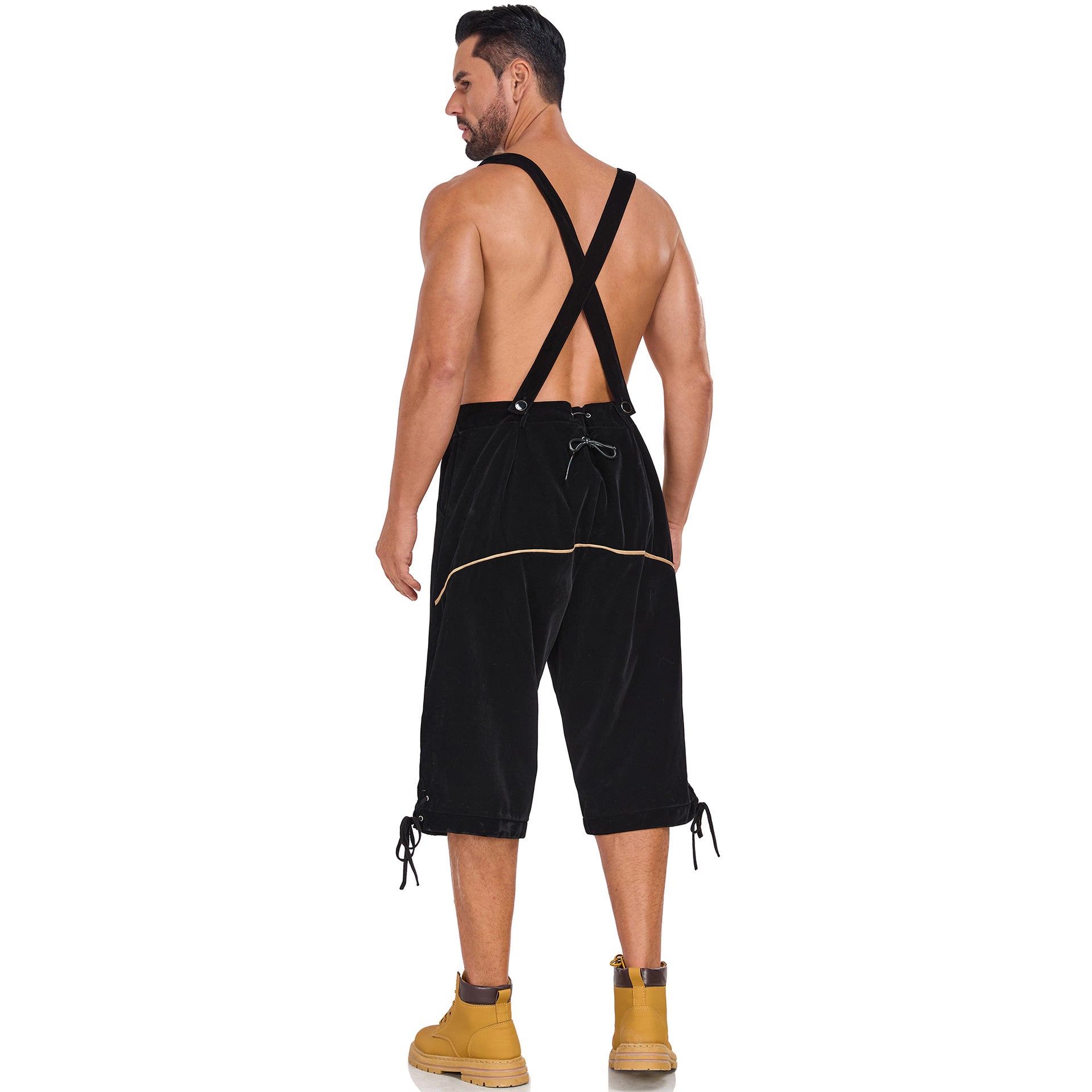 Men's German Bavarian Oktoberfest Costume Velvet Overalls Trousers Halloween - Azufun