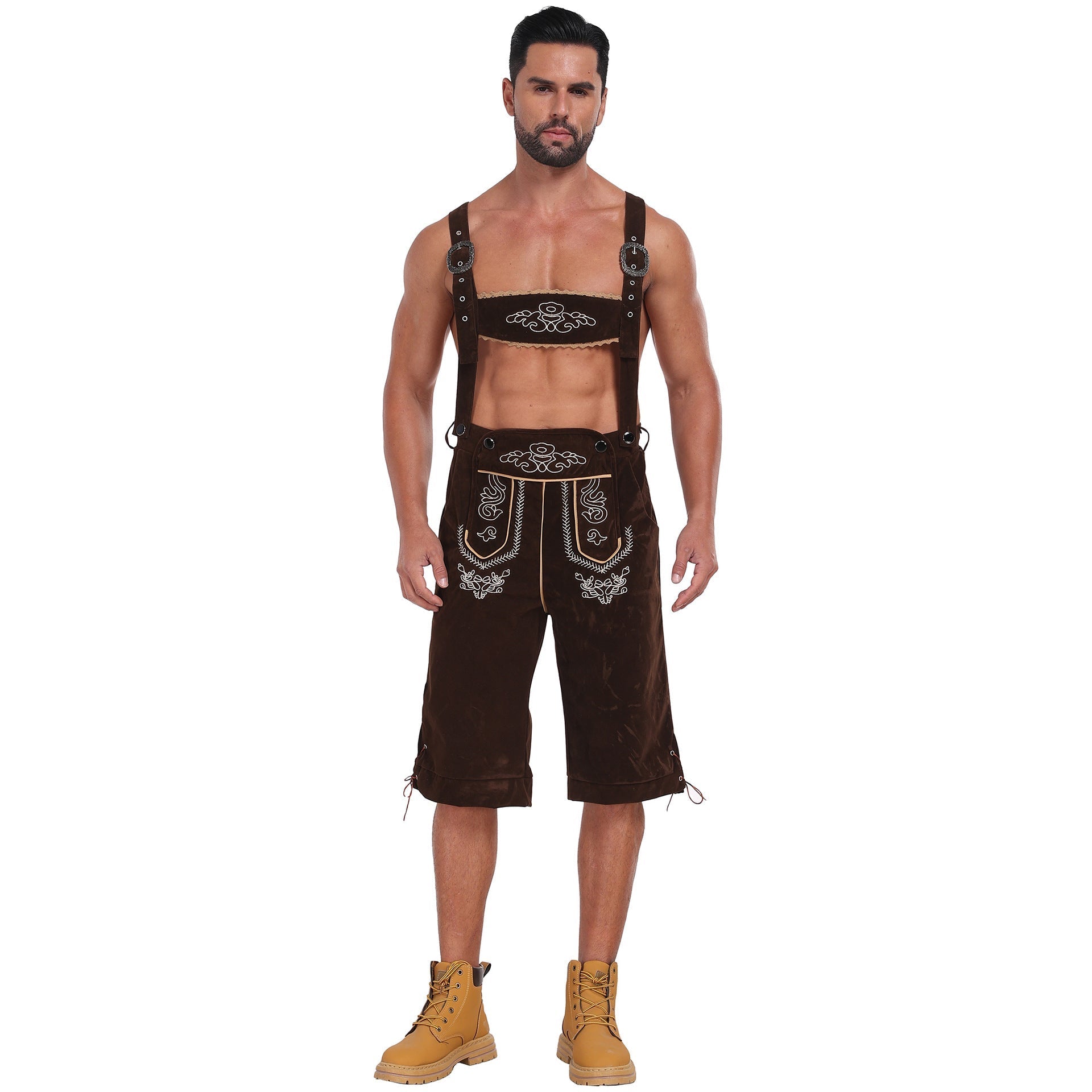 Men's German Bavarian Oktoberfest Costume Velvet Overalls Trousers Halloween - Azufun
