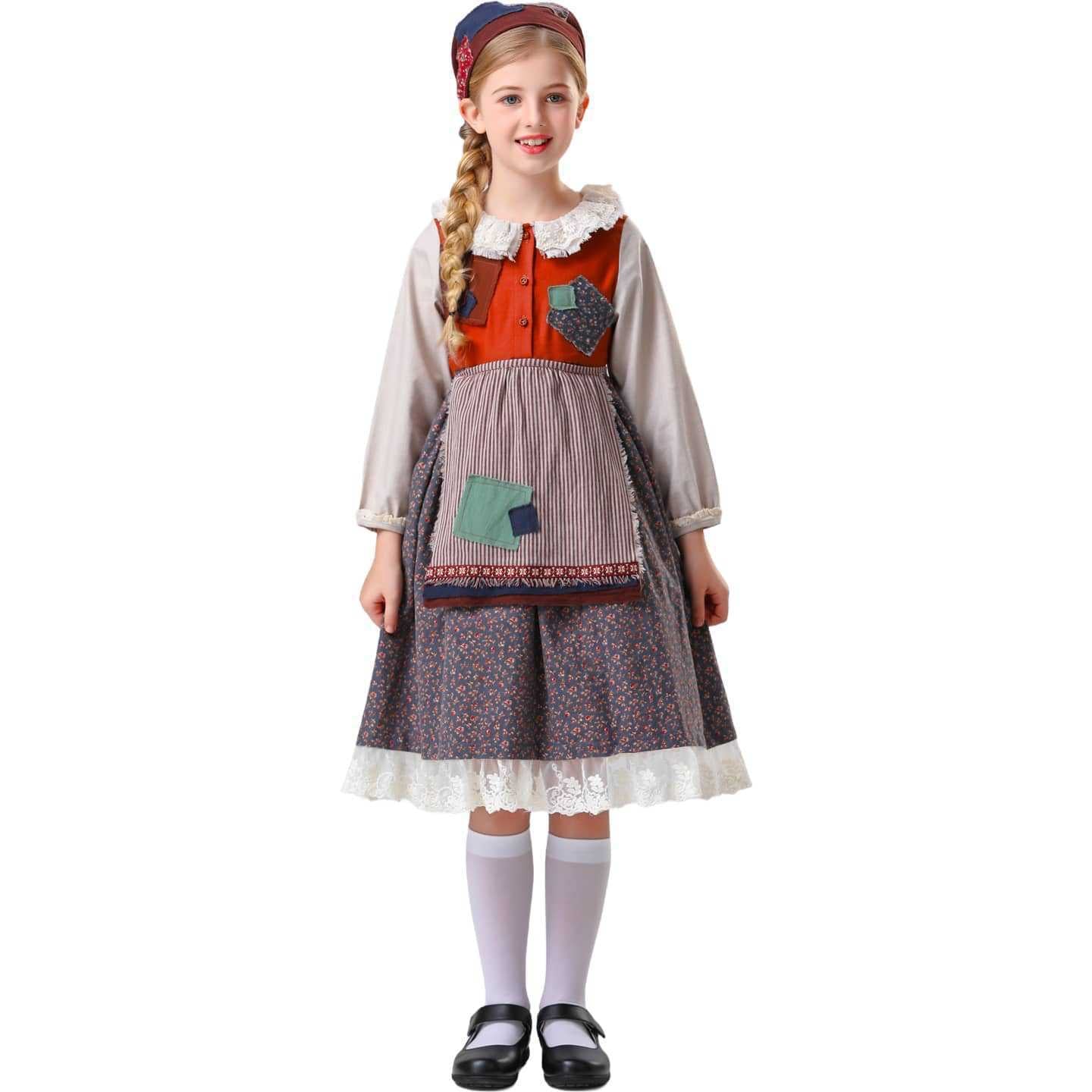 Kids The Little Match Girl Maid Costume Dress Funny Party Halloween - Azufun