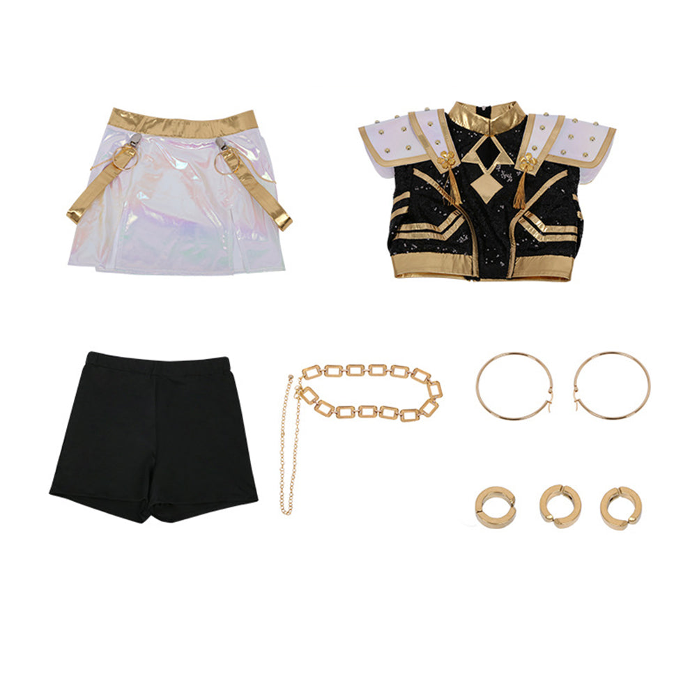 Kpop Witch Hunter Zoe Cosplay Costume Black and Gold Performance - Azufun