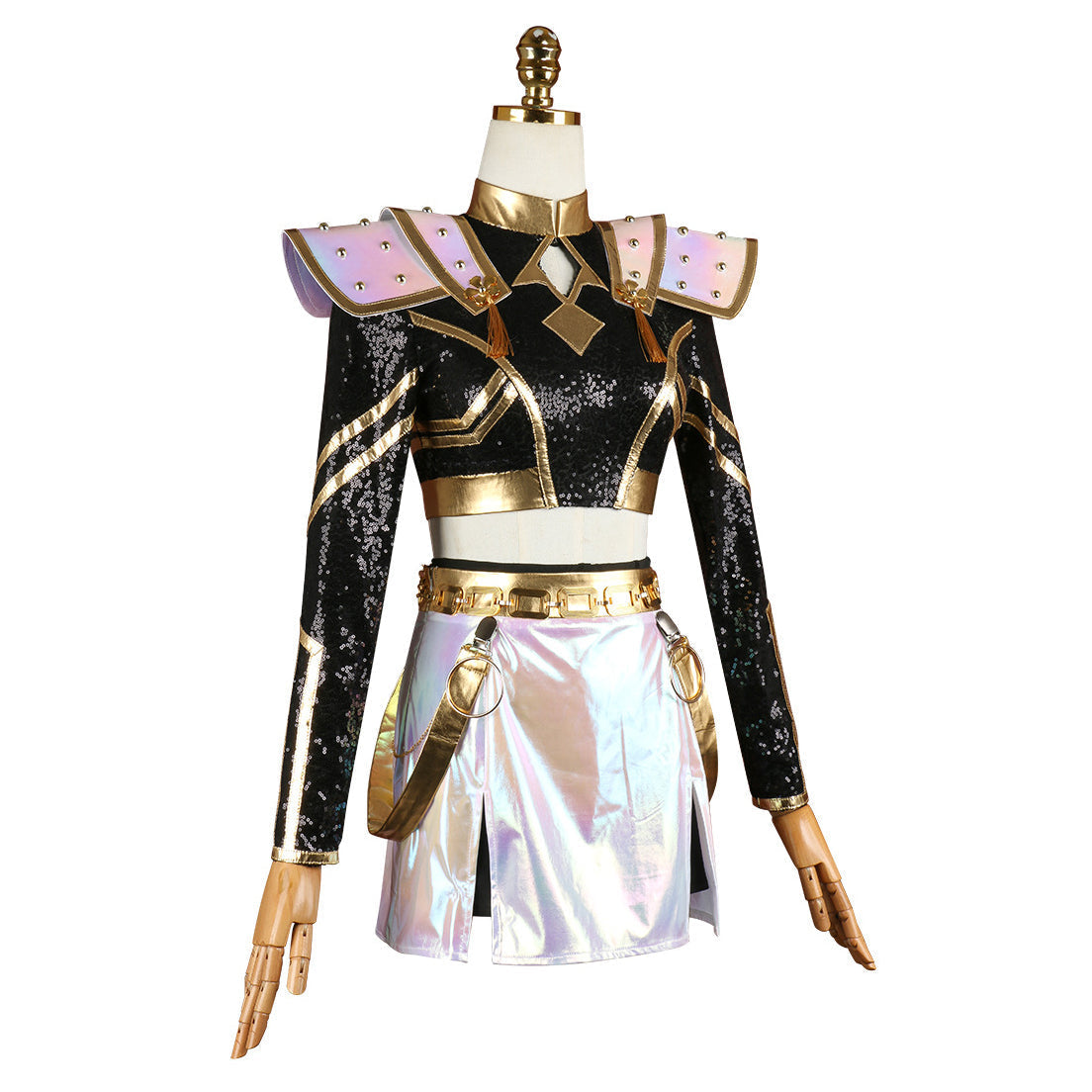 Kpop Witch Hunter Zoe Cosplay Costume Black and Gold Performance - Azufun