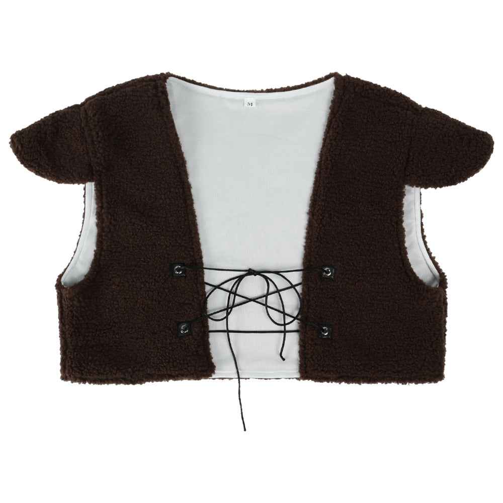 Shrek Green Monster Cosplay Mens Costume Halloween Full fleece Vest Outfit Set - Azufun