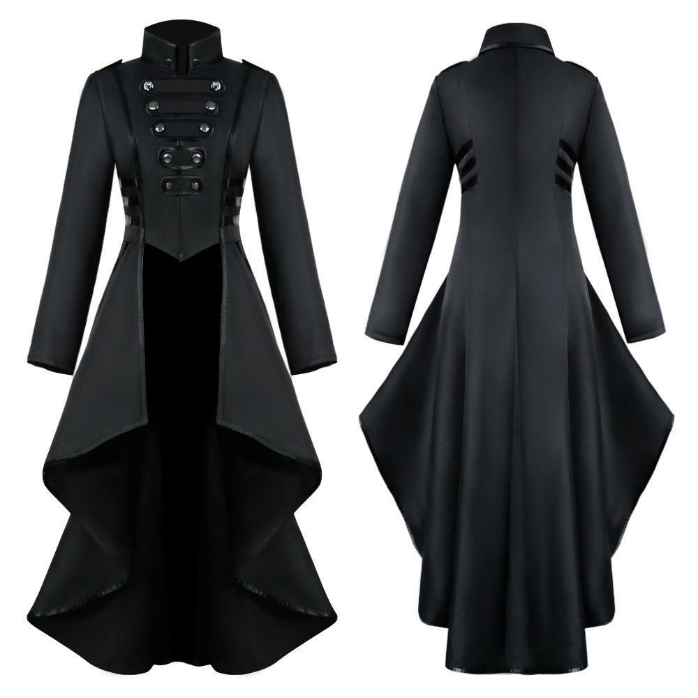 Medieval Costume dress tuxedo women's lapel irregular hem retro long top - Azufun