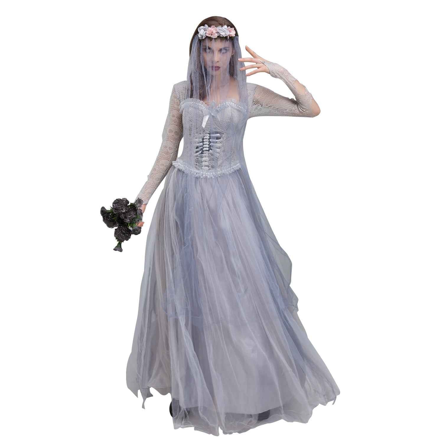 Ghost Corpse Bride Costume Dress Zombie Scary Horror Halloween