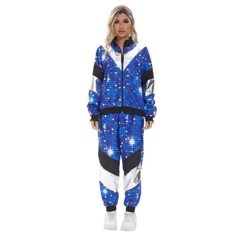 80s Retro Disco Hip Hop Fancy Dress Adult Costume Outfits Carnival Suit - Azufun