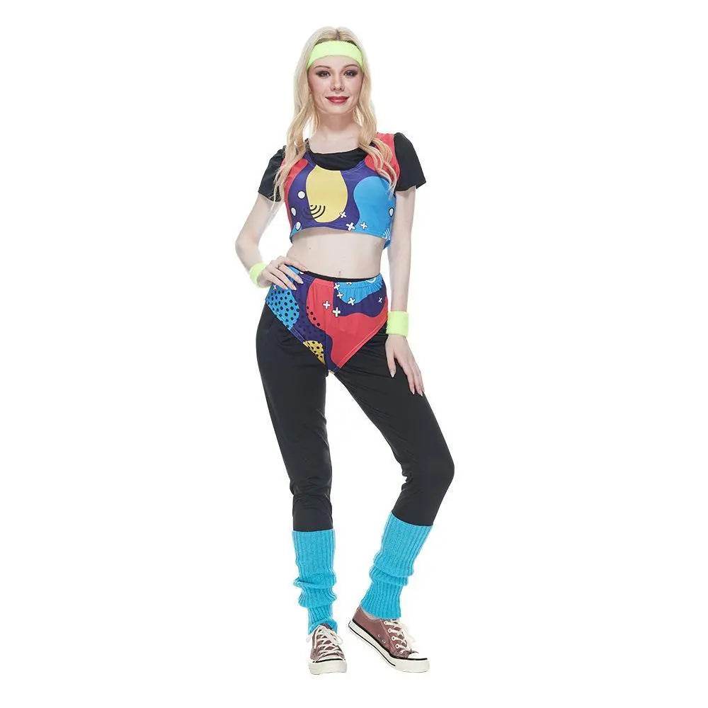 80s Retro Disco Hip Hop Sports Suit Fancy Dress Halloween Costume Dance Outfit - Azufun