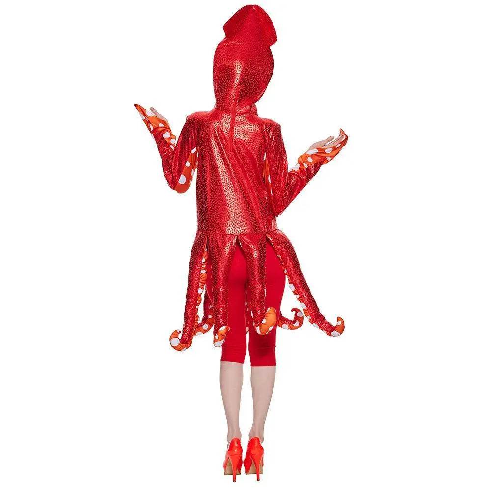 Adult Spoof Squid Costume Red Leggings Jumpsuit Funny Novelty Halloween Cosplay Costume - Azufun