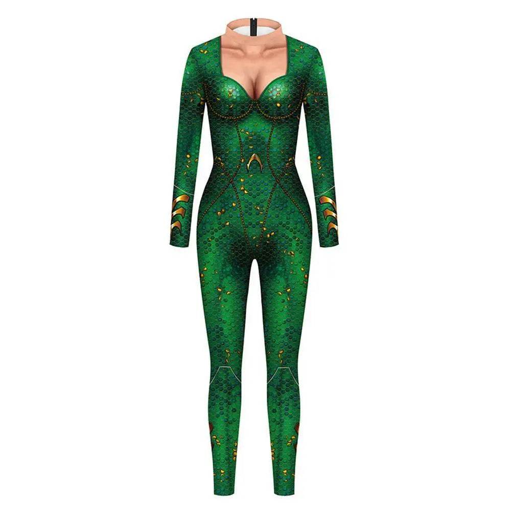 Atlanna Queen Aquaman Cosplay Costume Jumpsuit Halloween Sequined Catsuit Party Zentai - Azufun