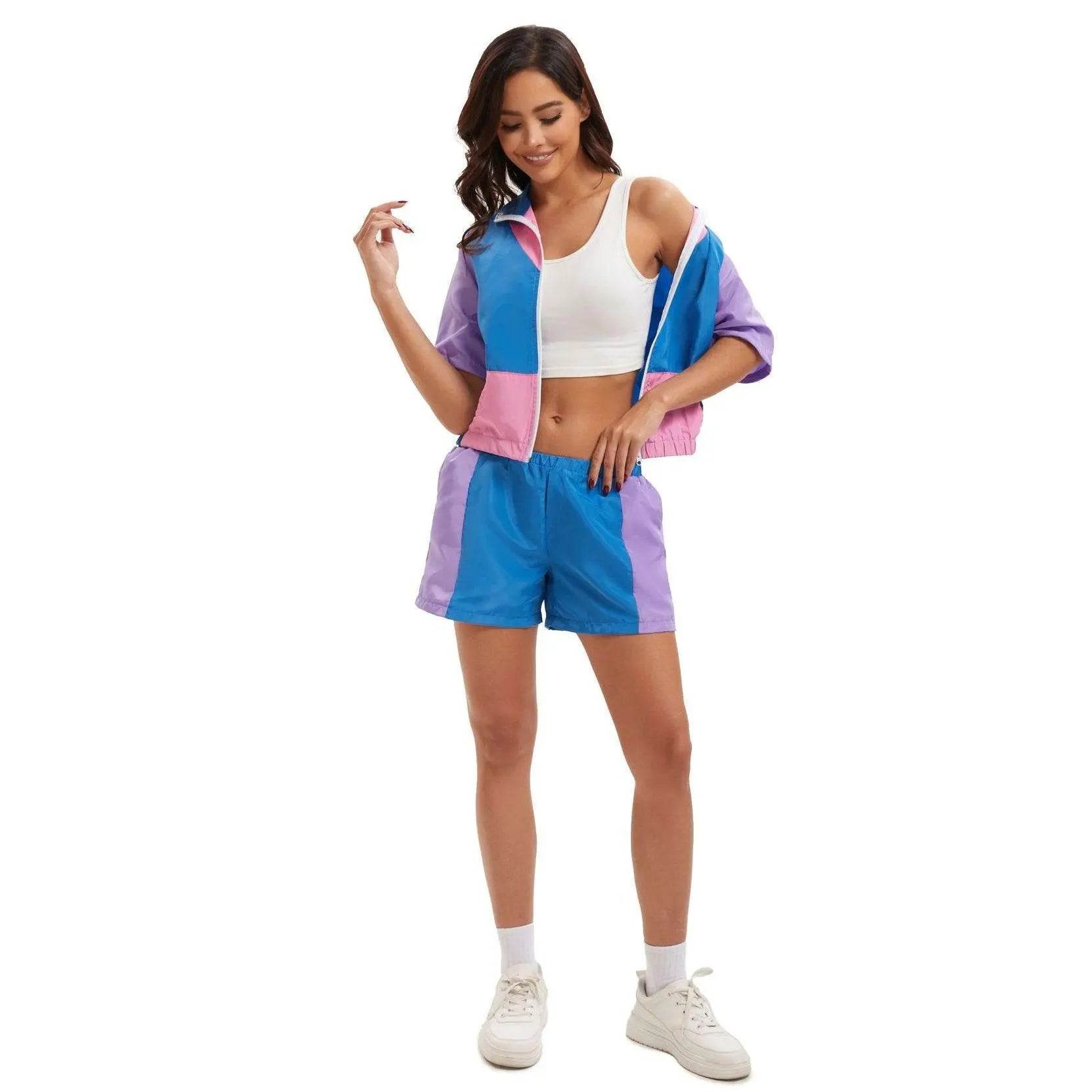 Carnival Disco Retro 80s Outfits Zipper Women's Sportswear Hip Hop Stage Costume - Azufun
