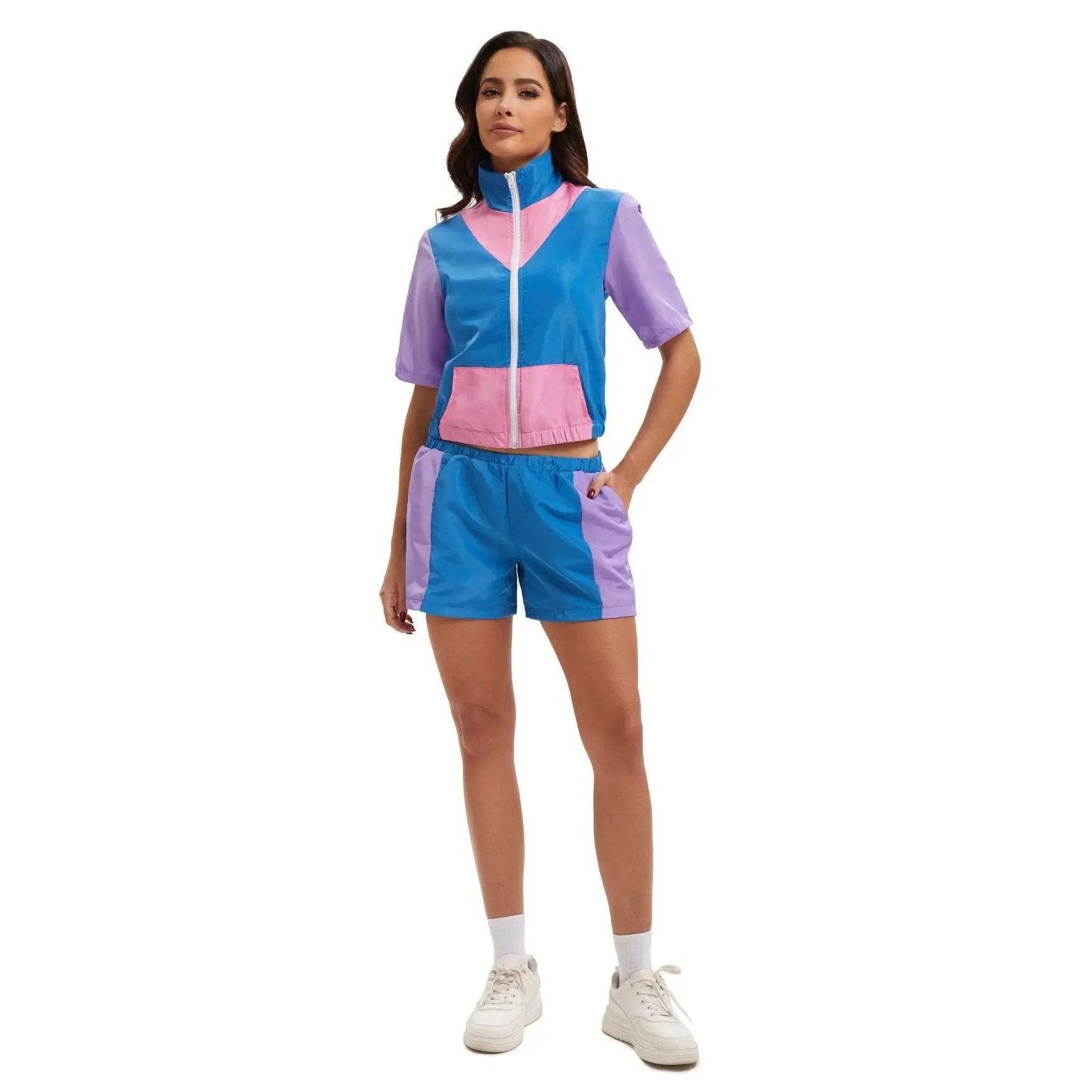 Carnival Disco Retro 80s Outfits Zipper Women's Sportswear Hip Hop Stage Costume - Azufun