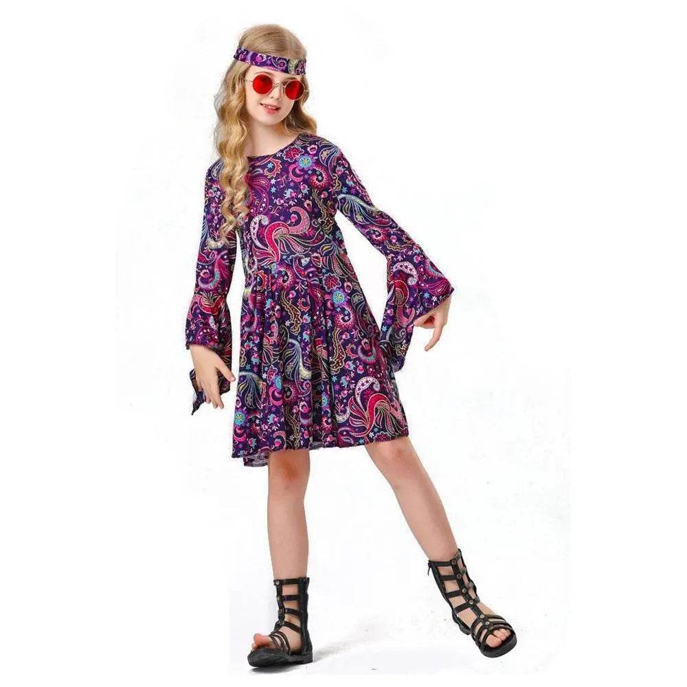 Children's 70s Retro Disco Hippie Fancy Dress Costumes Country Singer Cosplay - Azufun