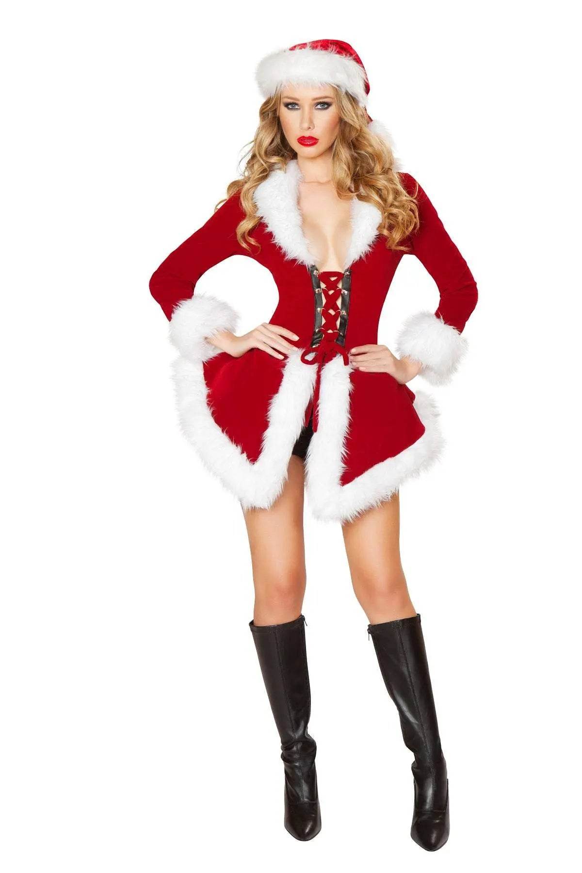 Christmas Party Costume Xmas Hat Santa Red Dress Cute Cosplay - Azufun