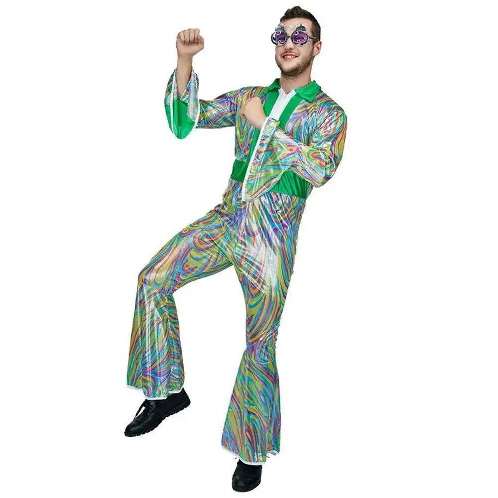 Disco Men Adult 70s Flare Sleeve Funny Halloween Costume Fancy Dress - Azufun
