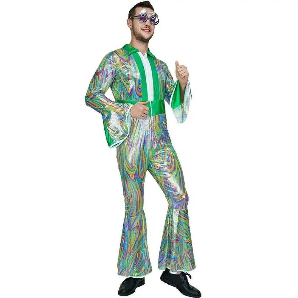 Disco Men Adult 70s Flare Sleeve Funny Halloween Costume Fancy Dress - Azufun