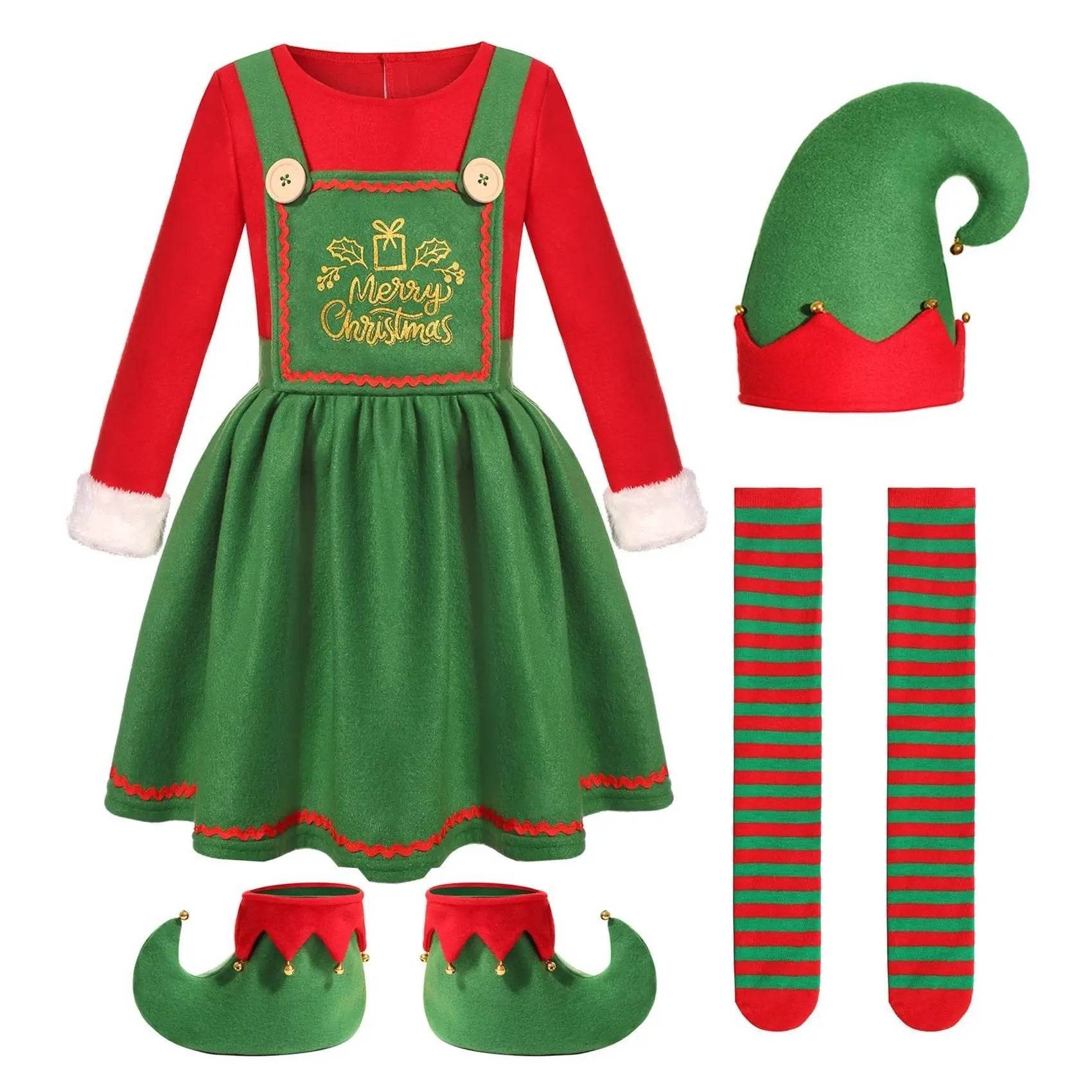 Elf Costume for Girls Boy Kids Christmas Party Dress Outfit - Azufun