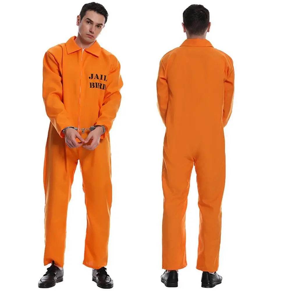 Escaped Prisoner Costume Cosplay Party Jumpsuit Uniform Suit Halloween For Men Women - Azufun