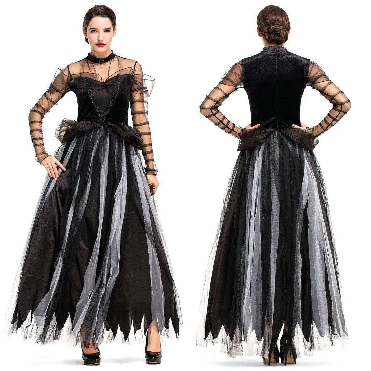 Fairy Tale Black Swan Cos Witch Cos Costume for Halloween Party Prom - Azufun