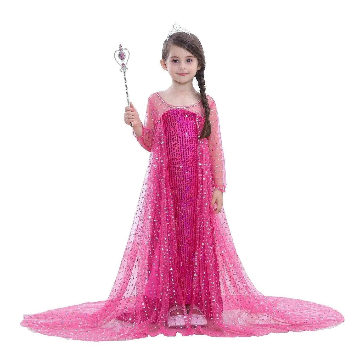 Frozen Elsa Costume Long Sleeve Girl Party Princess Dress - Azufun