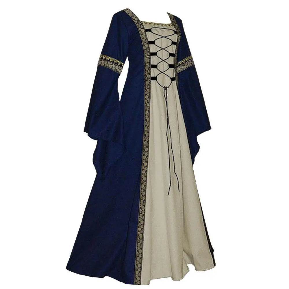 Gothic retro women's Medieval Court Costume Robe large size trumpet sleeve long dress - Azufun