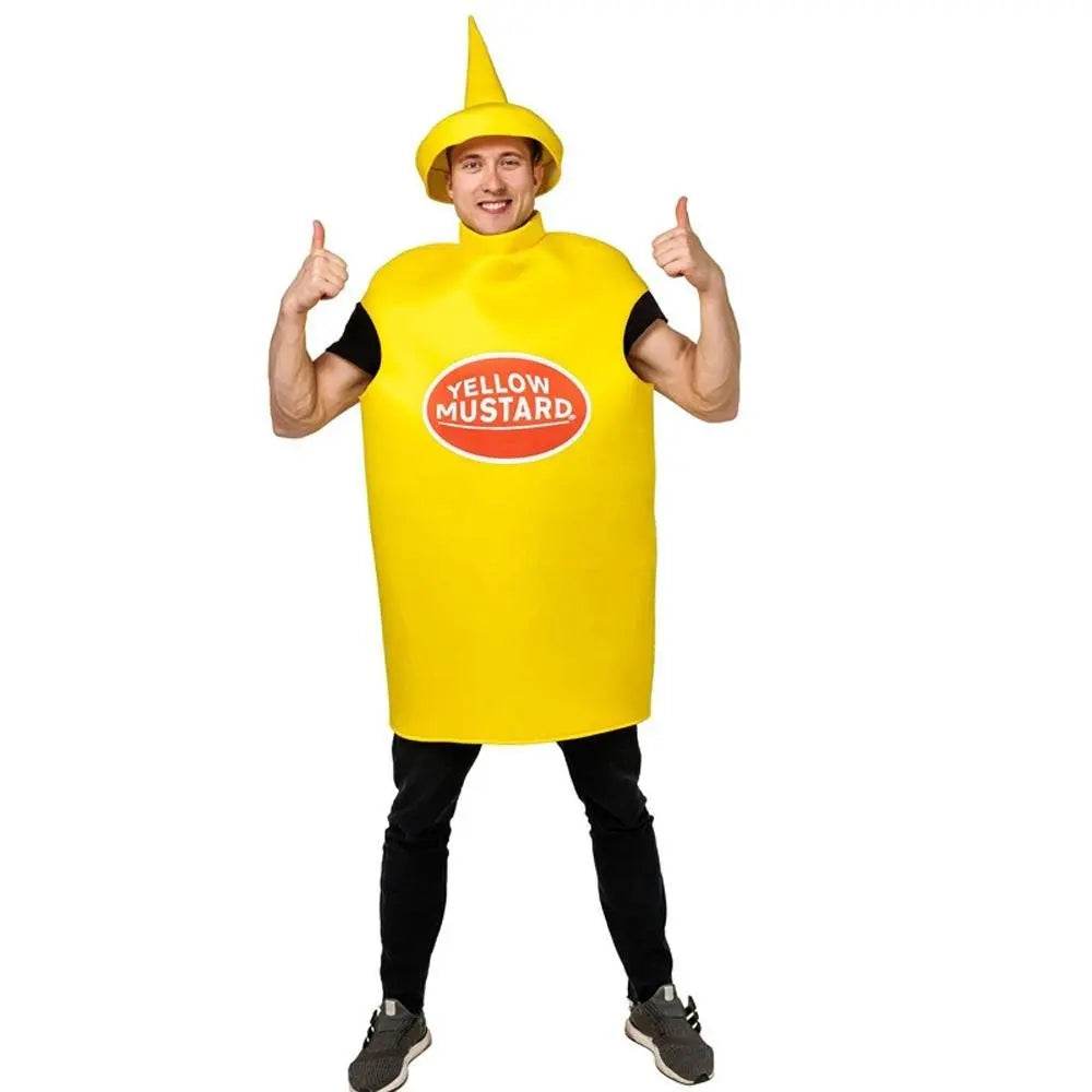 Halloween Adult Couples Mustard Ketchup jumpsuit Costume Cosplay Party - Azufun