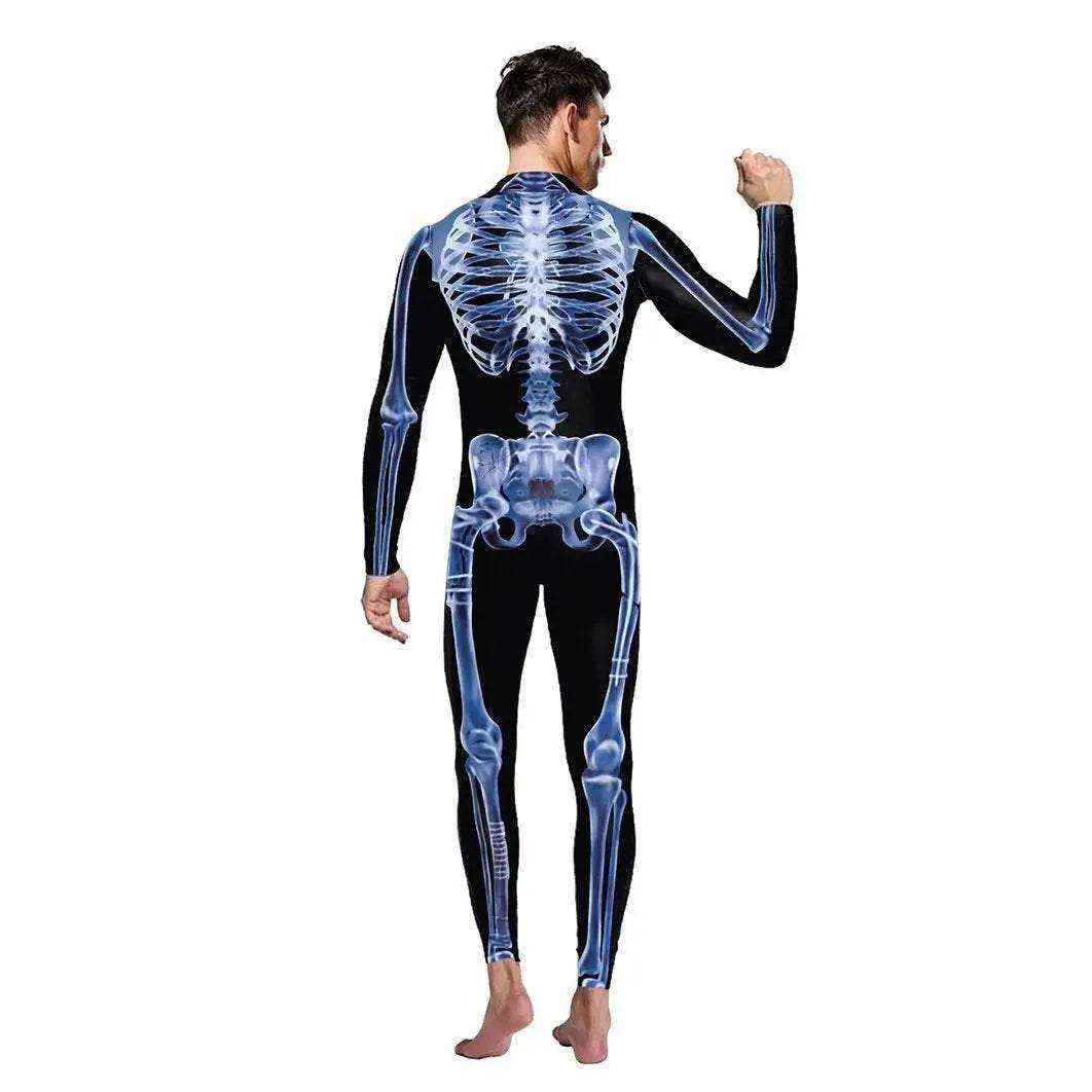 Halloween Costume Skull Cosplay Jumpsuit Skeleton Onesie Bodysuit Zentai for Adults - Azufun