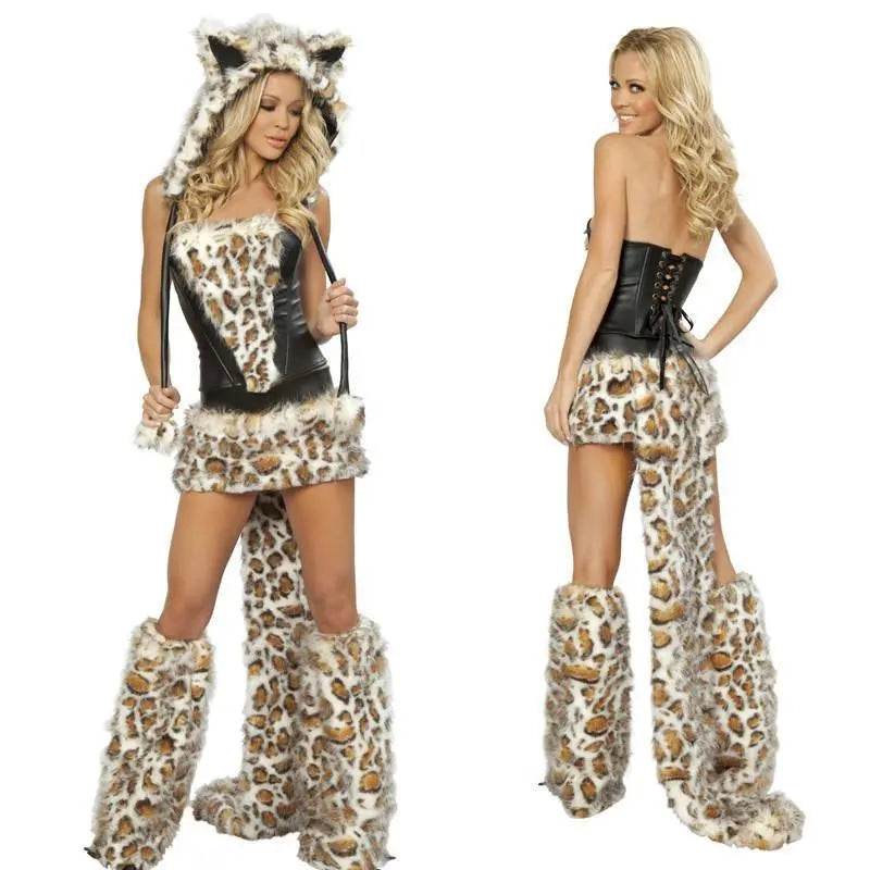 Halloween Leopard Wolf Furry Animal Cosplay Costume Fancy Dress - Azufun