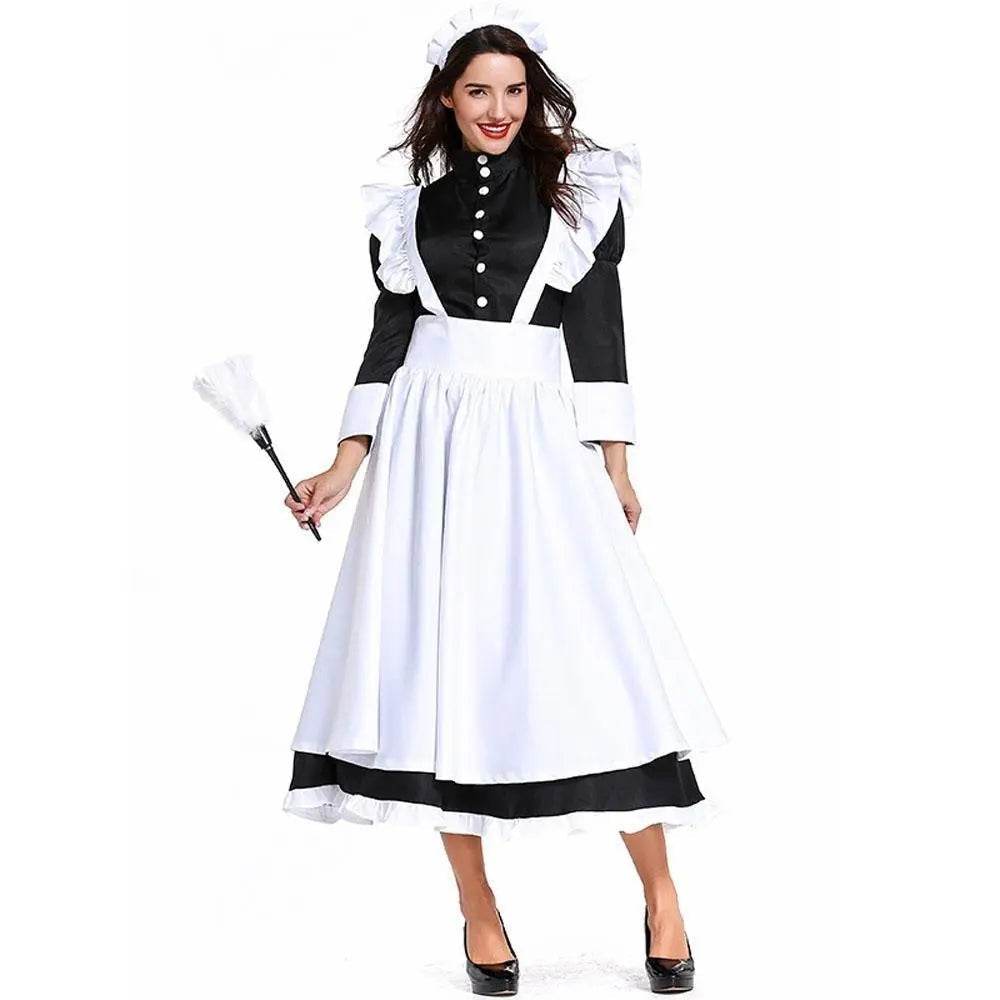 Housekeeper French maid costume German maid costume black and white long skirt unisex - Azufun