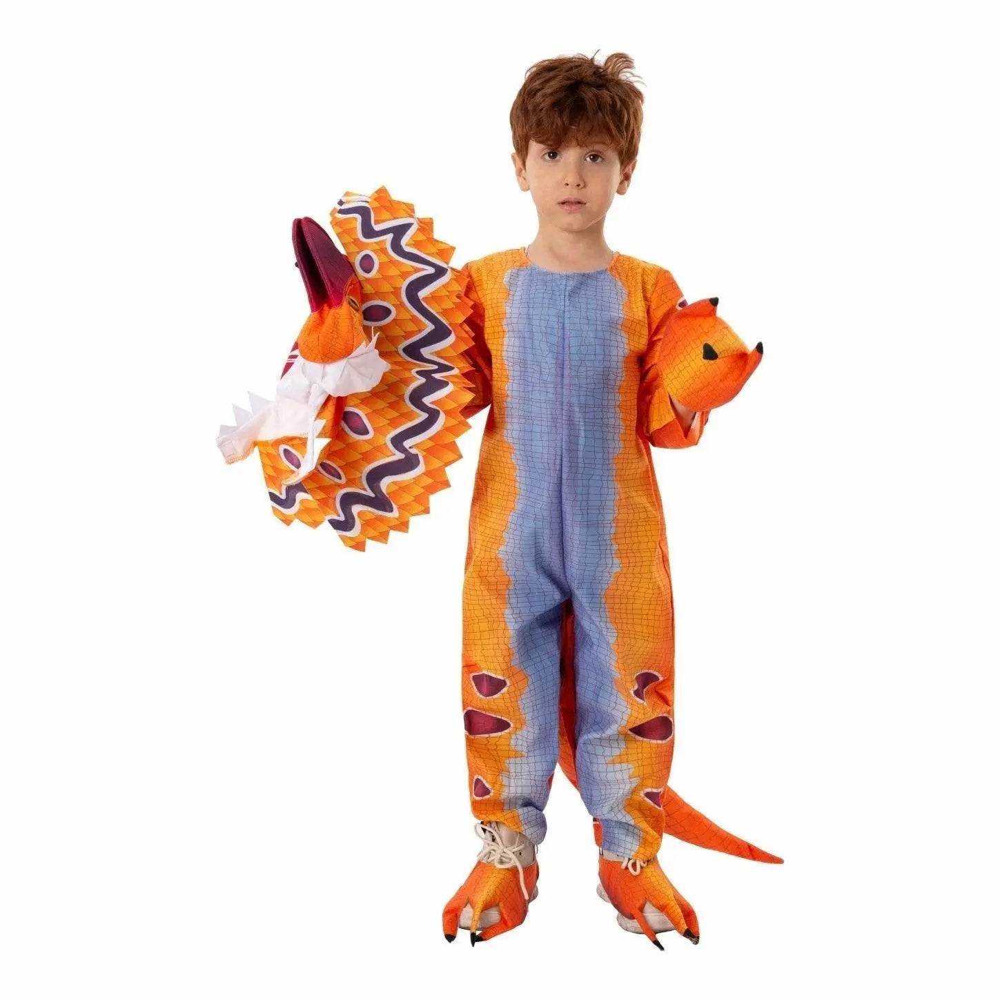 Kids Dilophosaurus Orange Animal Halloween Cosplay Party Costumes - Azufun