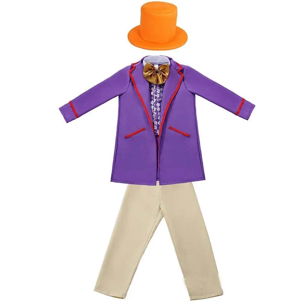 Kids Willy Wonka Charlie and the Chocolate Factory Johnny Depp Cosplay Suit Costume Set - Azufun