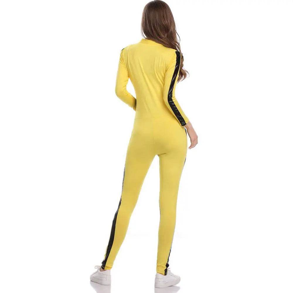 Kill Bill Cosplay Costume Yellow Bodycon Jumpsuit Motorcycle Night Club Racer Zentai Suits for Women - Azufun